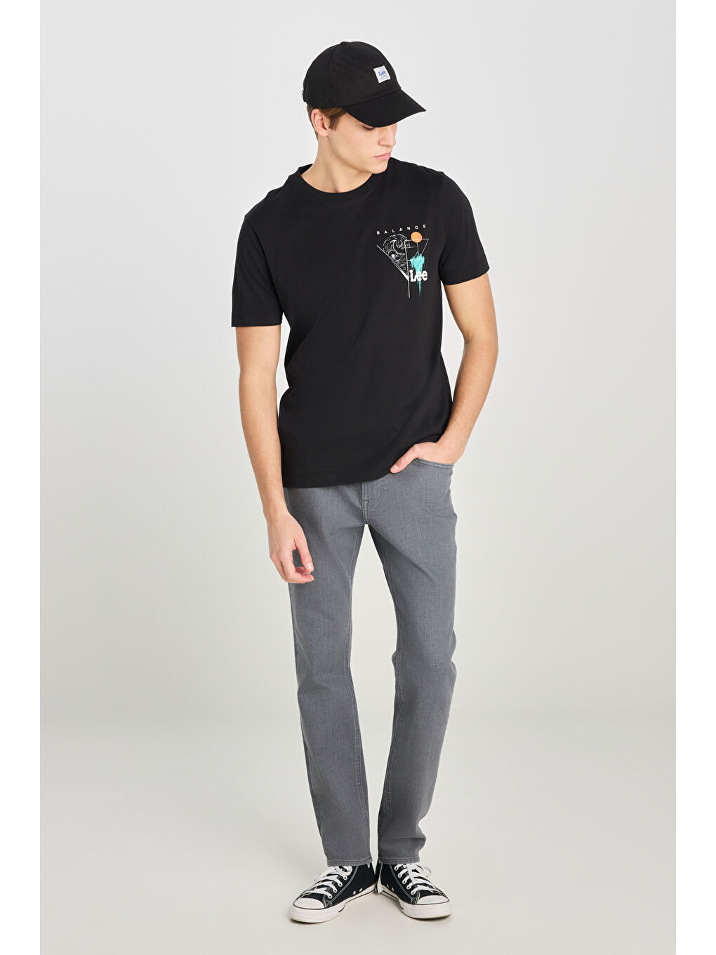 %100 Pamuk Regular Fit Normal Kesim Bisiklet Yaka Baskılı Siyah Tişört-2