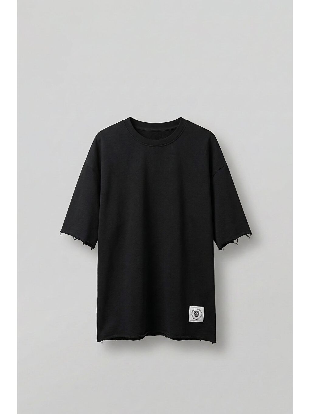 Erkek Oversize Püskül Detaylı Basic Örme T-Shirt Siyah