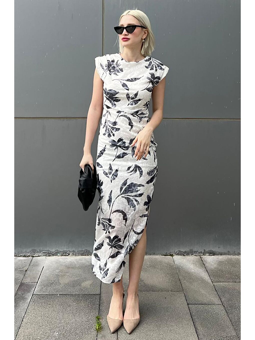 Gri Bisiklet Yaka Desenli Elbise Mg2054-1