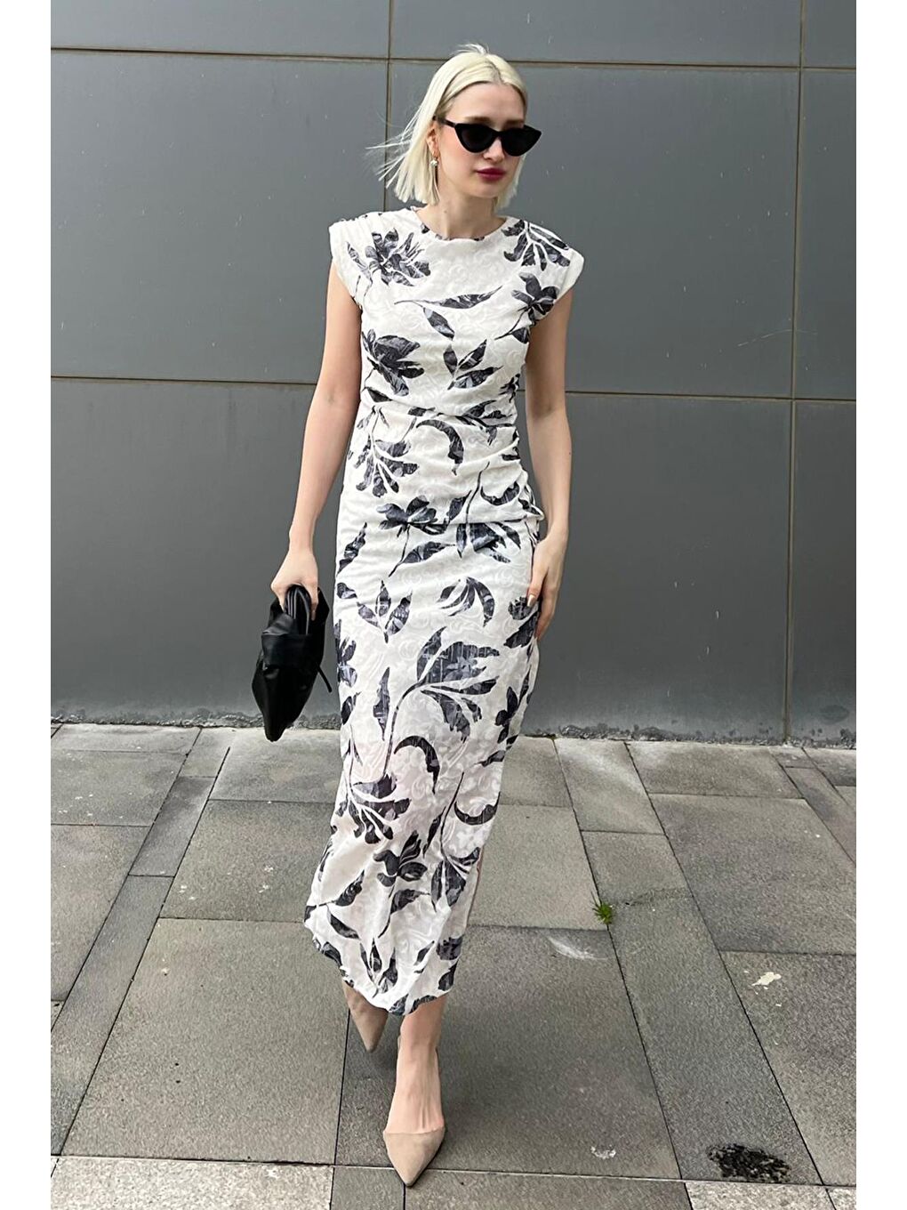 Gri Bisiklet Yaka Desenli Elbise Mg2054-2