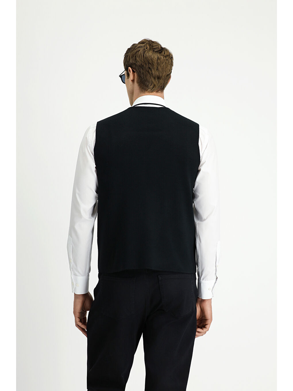 Siyah Yünlü Kruvaze Triko Yelek-5