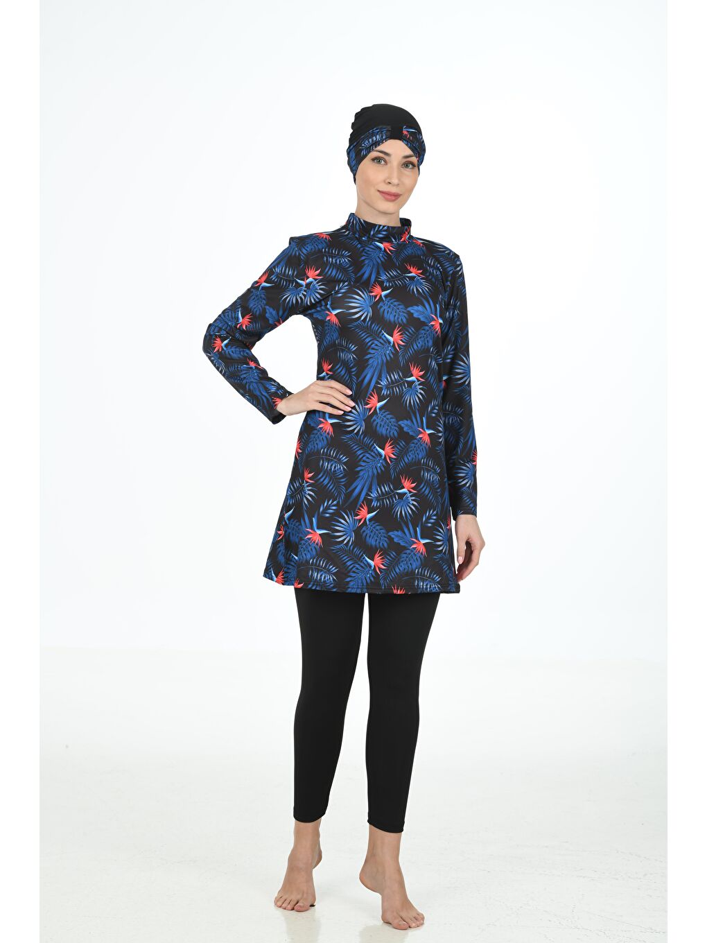 Siyah Tam Kapalı Elastanlı Tesettür Mayo 3315-1