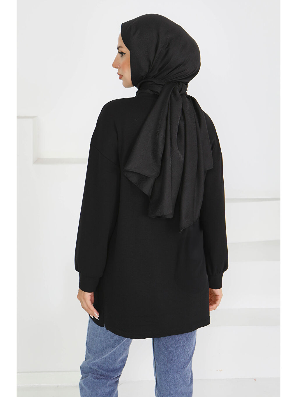 Önü Baskılı Biyeli  Sweatshirt Siyah - 27609-4