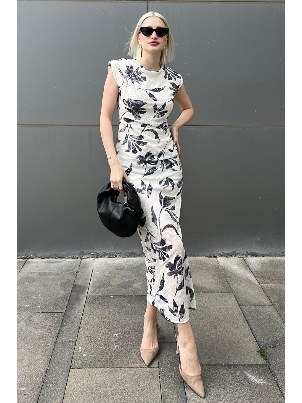 Gri Bisiklet Yaka Desenli Elbise Mg2054-3