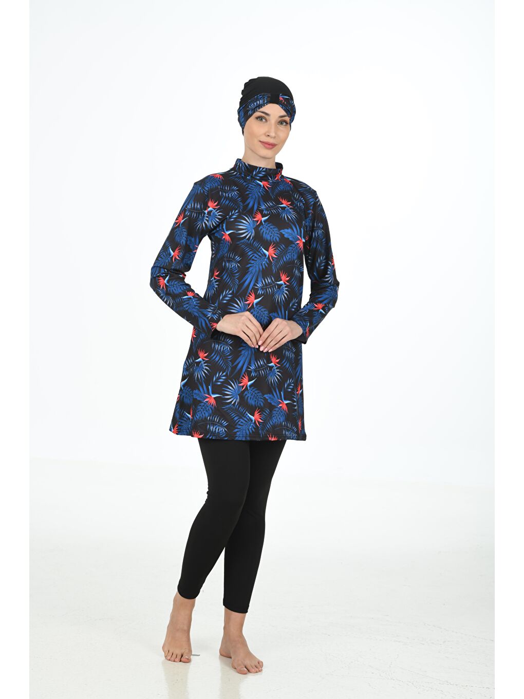 Siyah Tam Kapalı Elastanlı Tesettür Mayo 3315-2