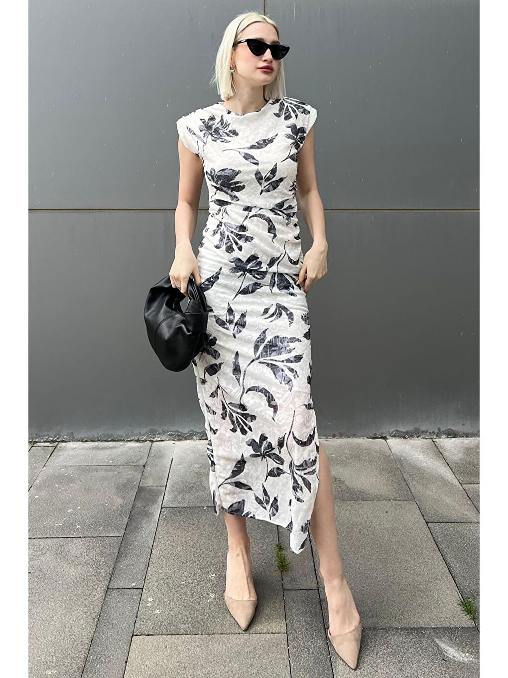 Gri Bisiklet Yaka Desenli Elbise Mg2054-4