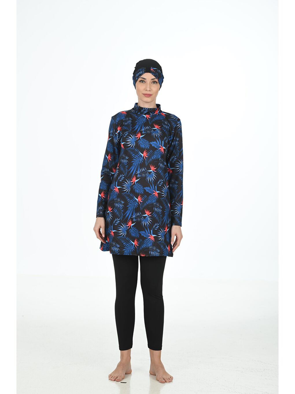 Siyah Tam Kapalı Elastanlı Tesettür Mayo 3315-4