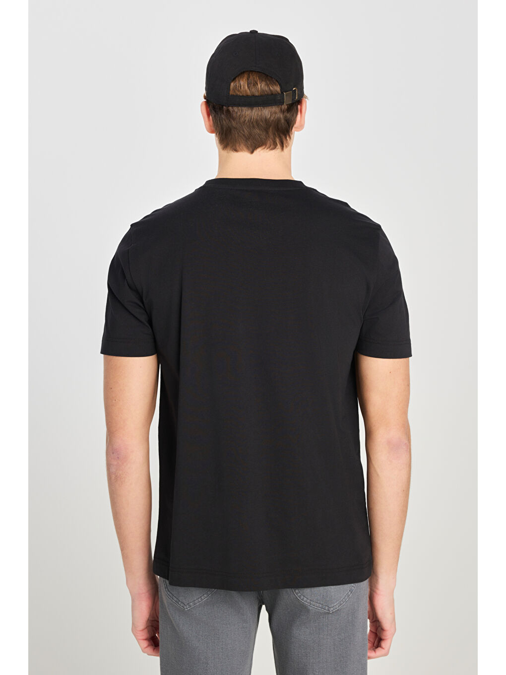 %100 Pamuk Regular Fit Normal Kesim Bisiklet Yaka Baskılı Siyah Tişört-4