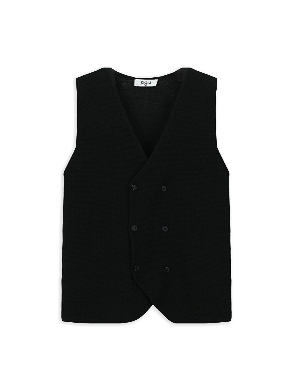 Siyah Yünlü Kruvaze Triko Yelek-6