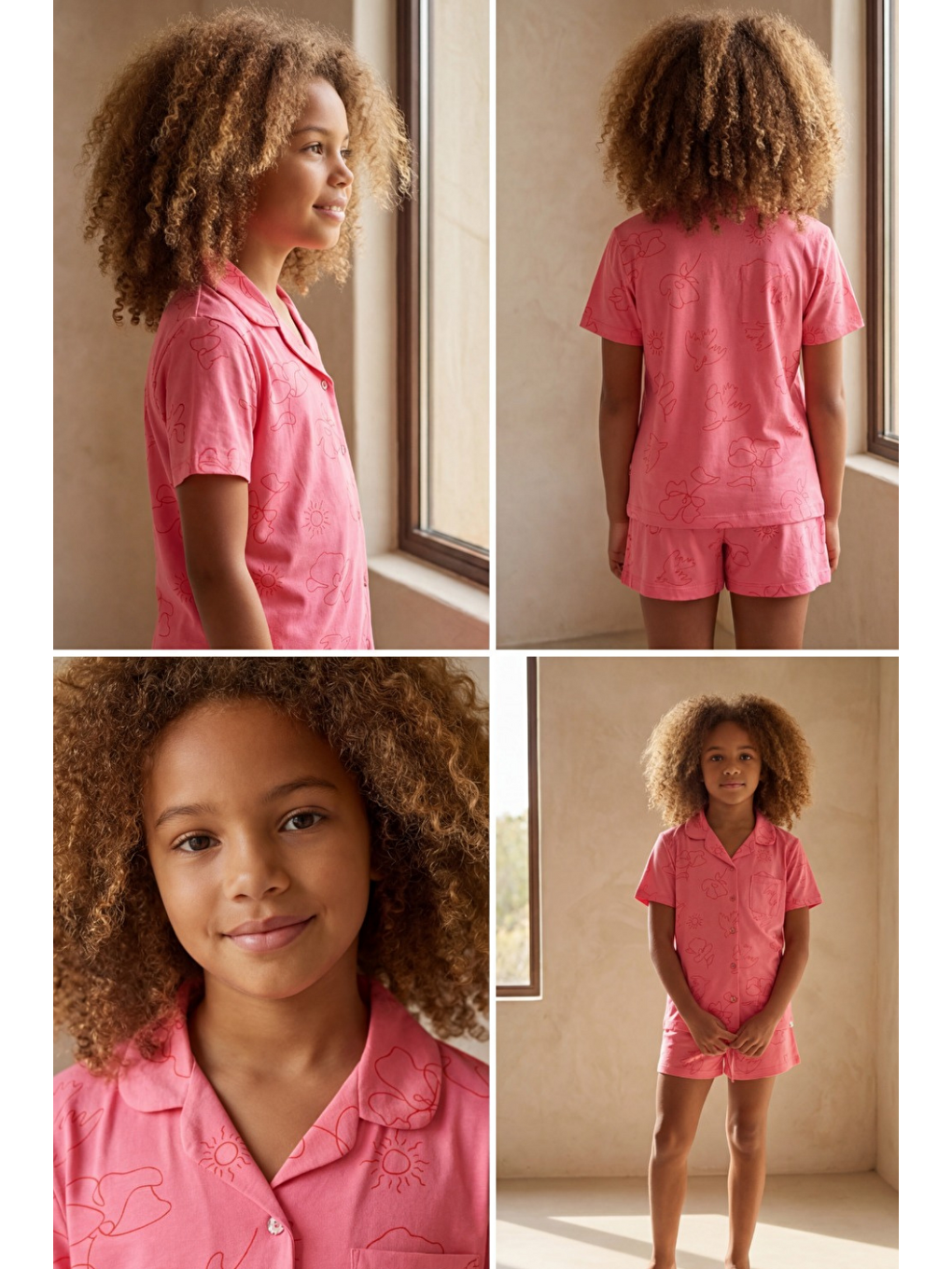 Floral Outburst Desenli Düğmeli Pembe Kız Çocuk Şort Takım-3