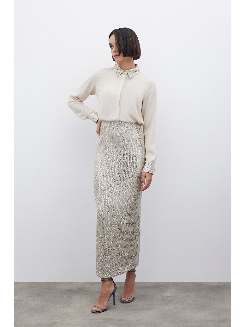 Karolin Midi Etek - Bej-3