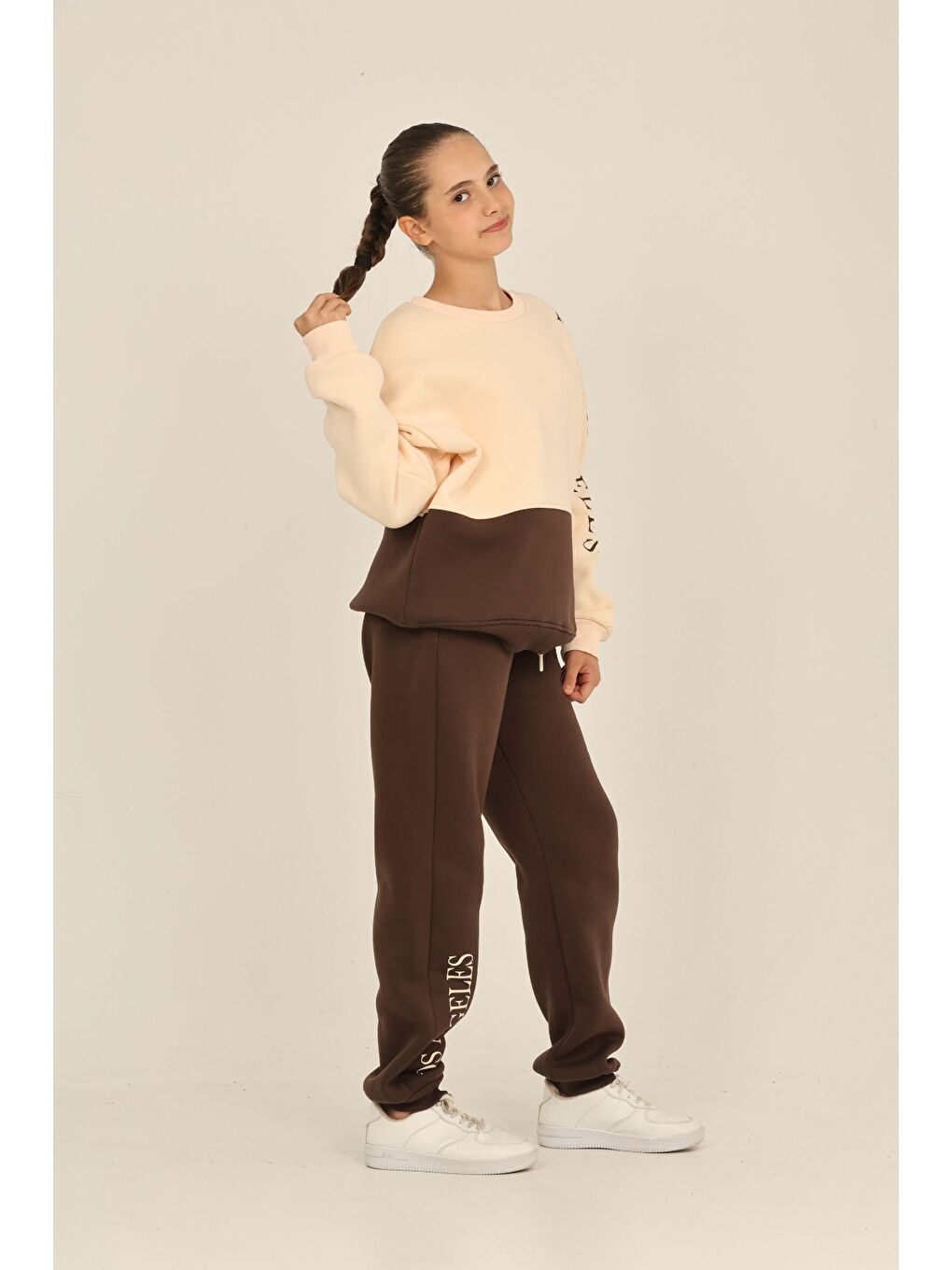 Kahverengi Kız Çocuk Los Angeles Baskılı Eşofman Takım-2