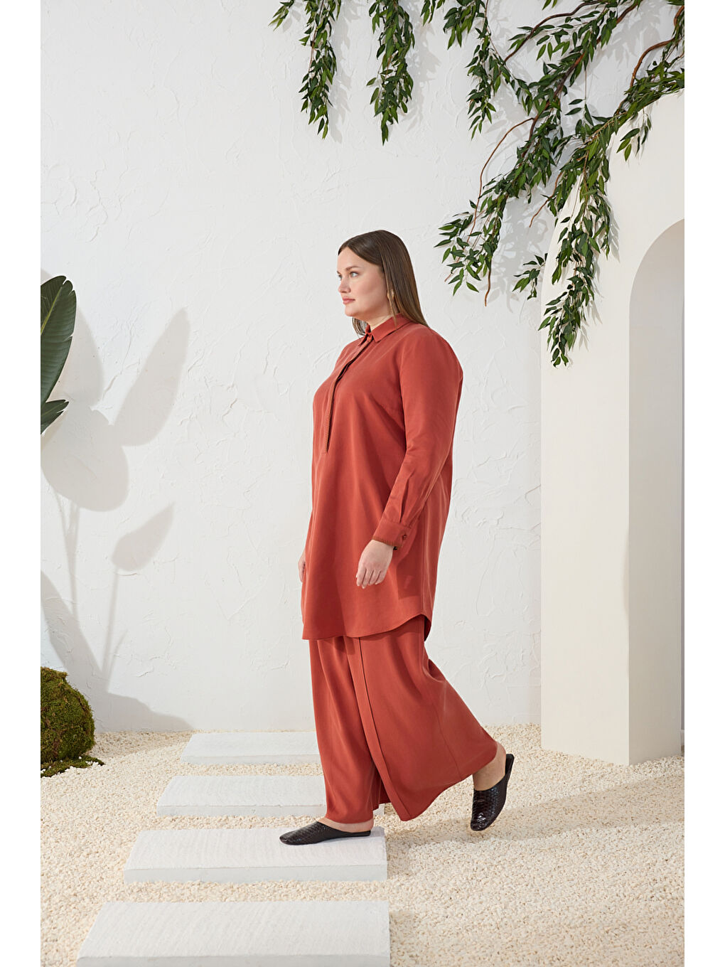 Kahverengi Tarçın Lyocell Pantolon Etek-1