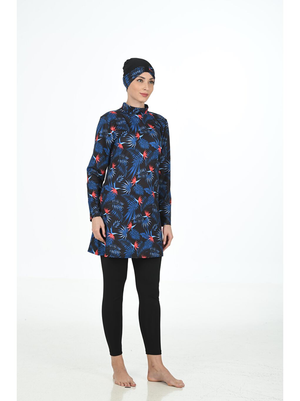 Siyah Tam Kapalı Elastanlı Tesettür Mayo 3315-6