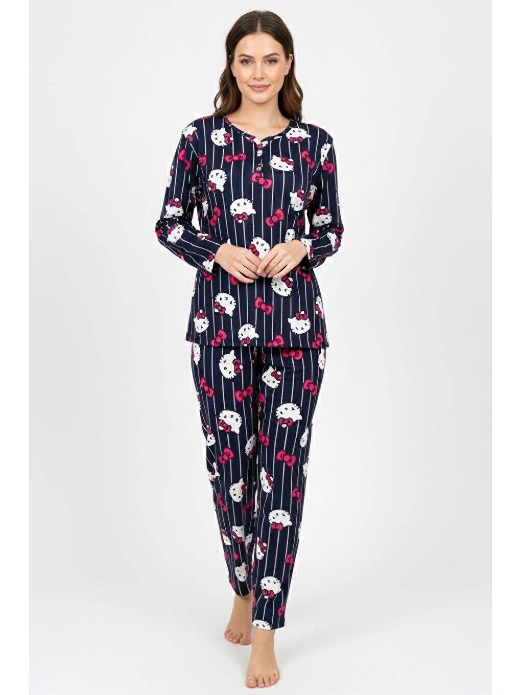 Desenli Süet Pijama Takımı Lacivert - 28082-LACIVERT