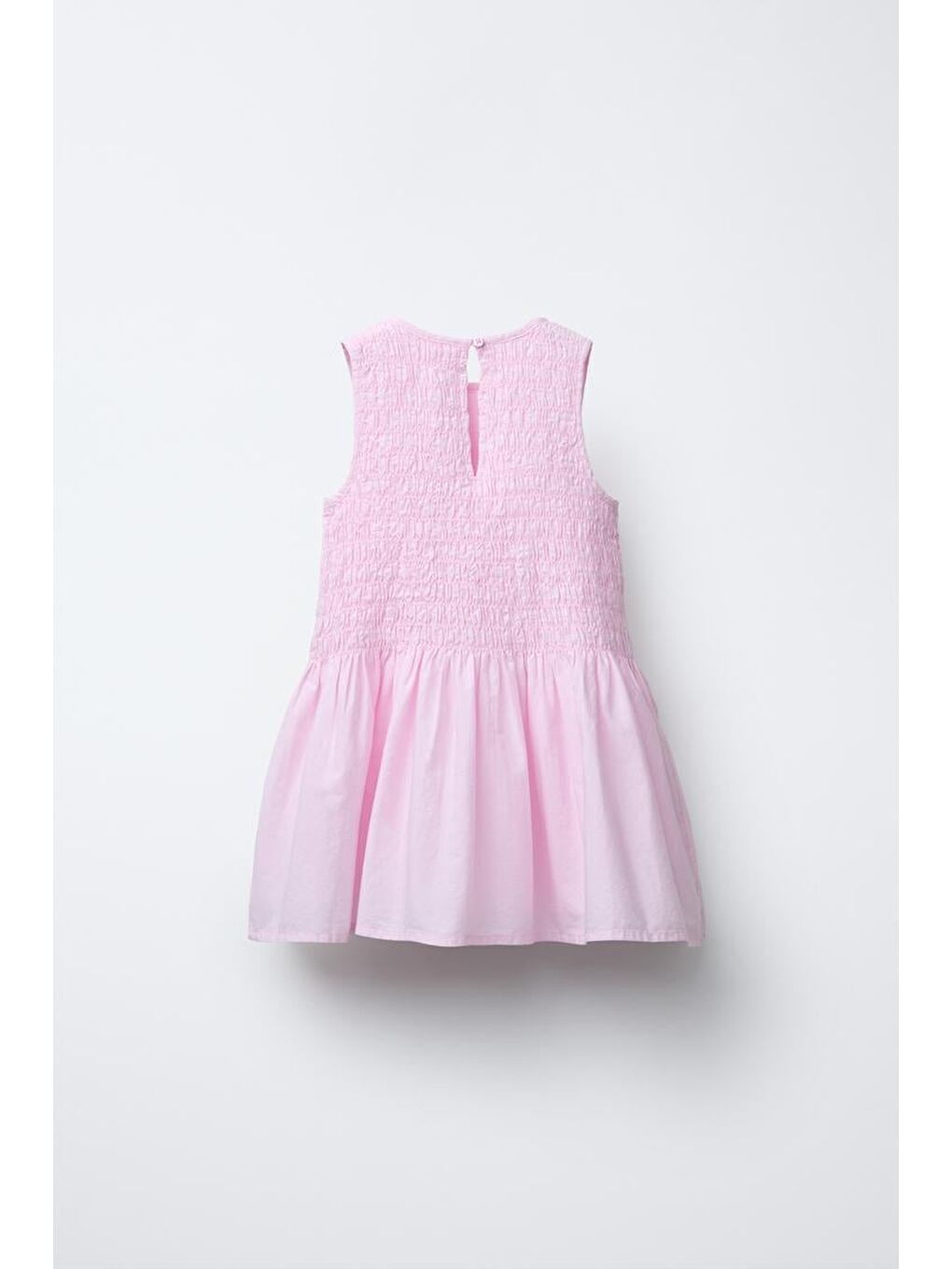 Kız Çocuk Pamuklu Pembe Çiçek Aplikeli Kat Etekli Elbise - Yazlık Kolsuz Model-2