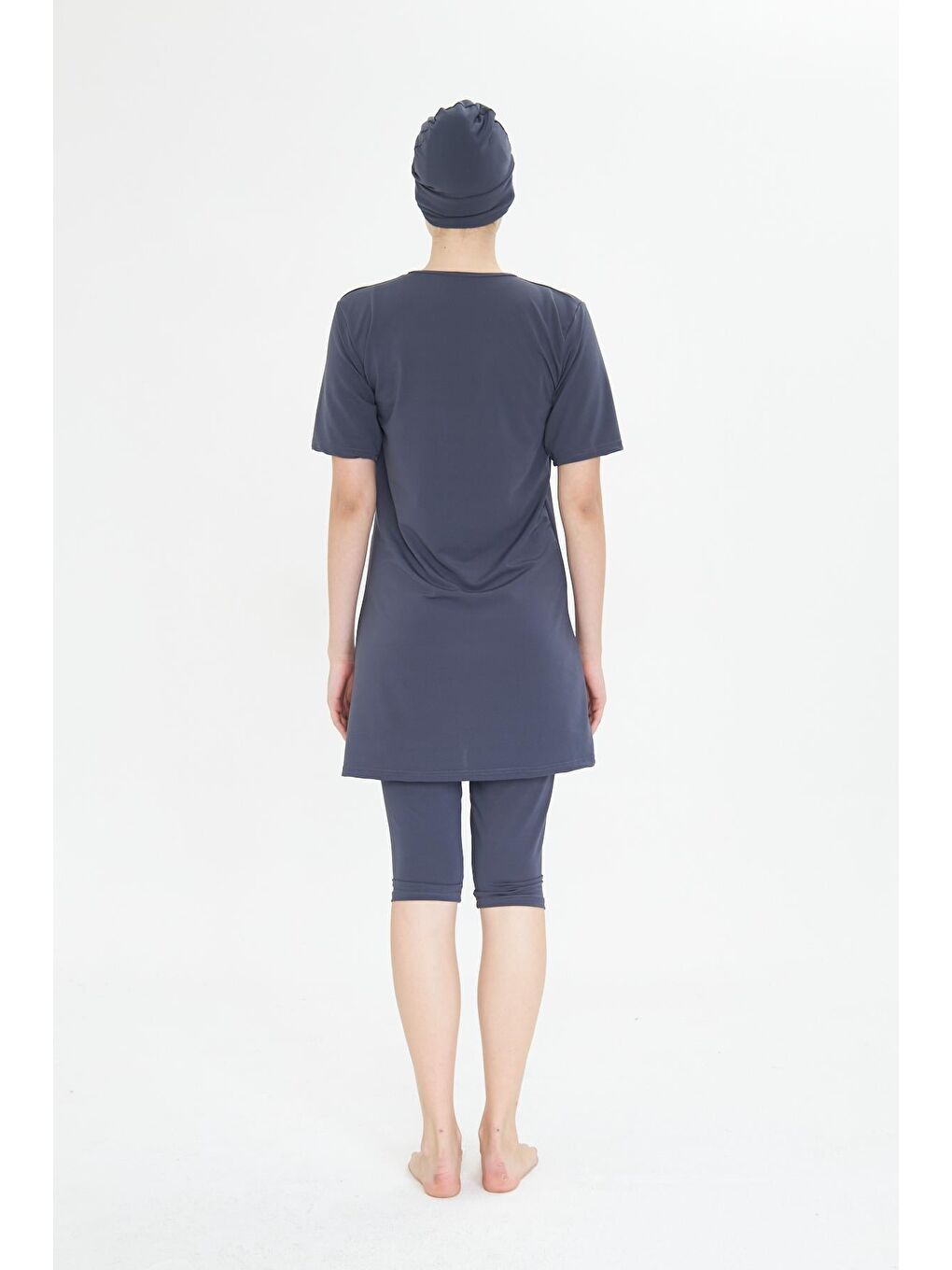 Kısa Kollu Elastanlı Yarı Kapalı Tesettür Mayo Antrasit 3484-A-5