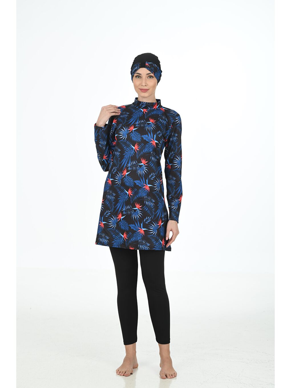 Siyah Tam Kapalı Elastanlı Tesettür Mayo 3315-7