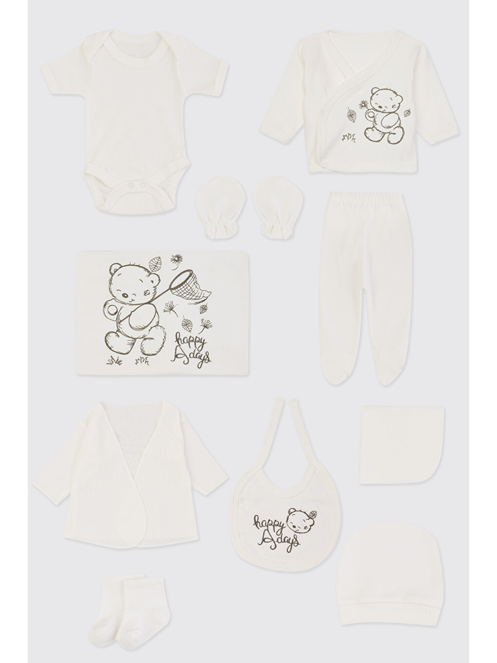 Yenidoğan Ayıcık Detaylı Ekru 10'lu Hastane Çıkış Seti