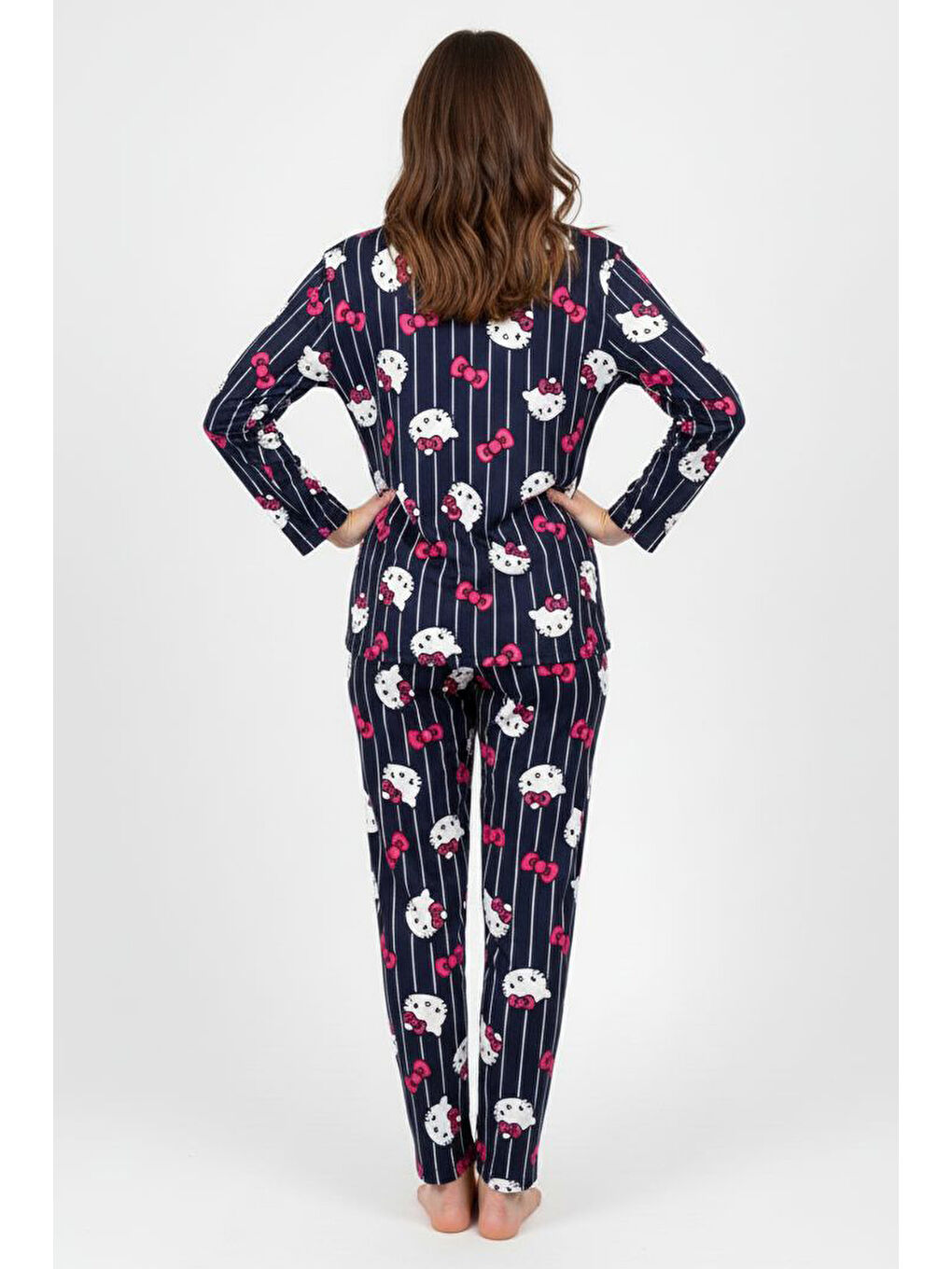 Desenli Süet Pijama Takımı Lacivert - 28082-LACIVERT-1