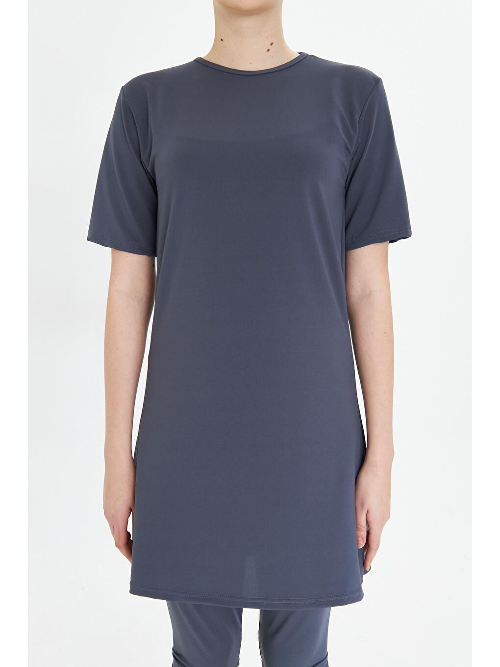 Kısa Kollu Elastanlı Yarı Kapalı Tesettür Mayo Antrasit 3484-A-7