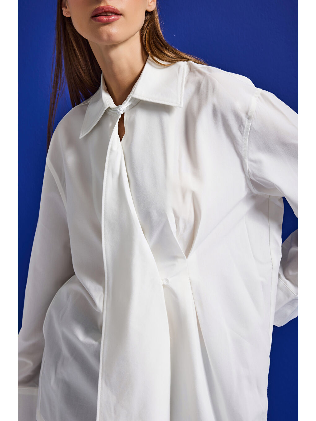 Kadın Beyaz w5 Oversize Özel Pamuk Kumaş Tasarım Gömlek-1