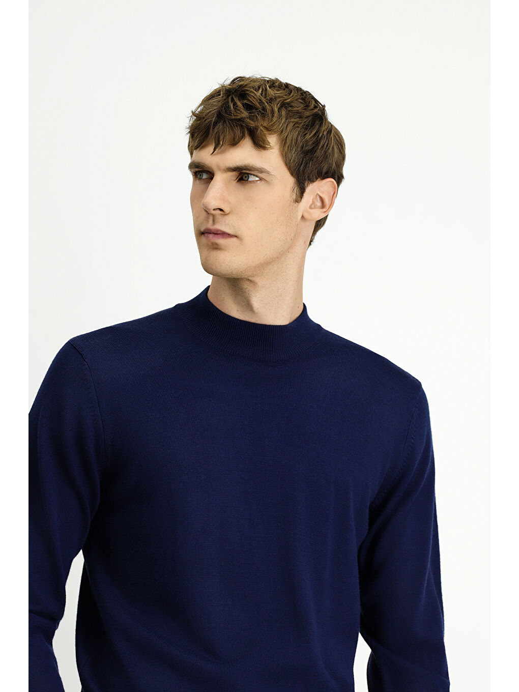 Lacivert Yarım Balıkçı Yaka Regular Fit Yünlü Basic Örme Triko Kazak-3