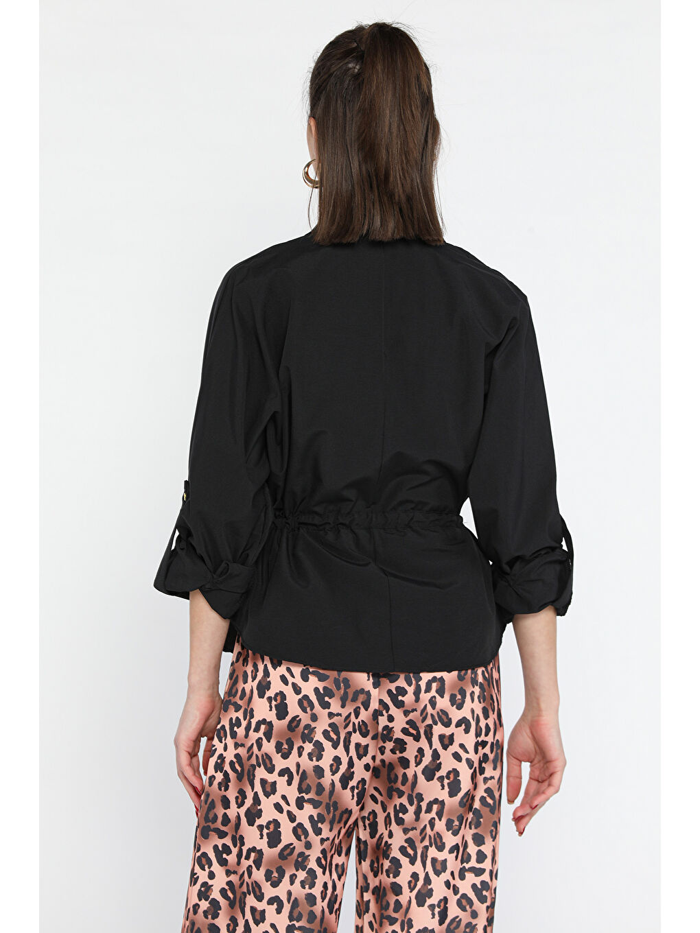 Siyah Bel Bağcıklı Uzun Kol Kadın Gömlek-2