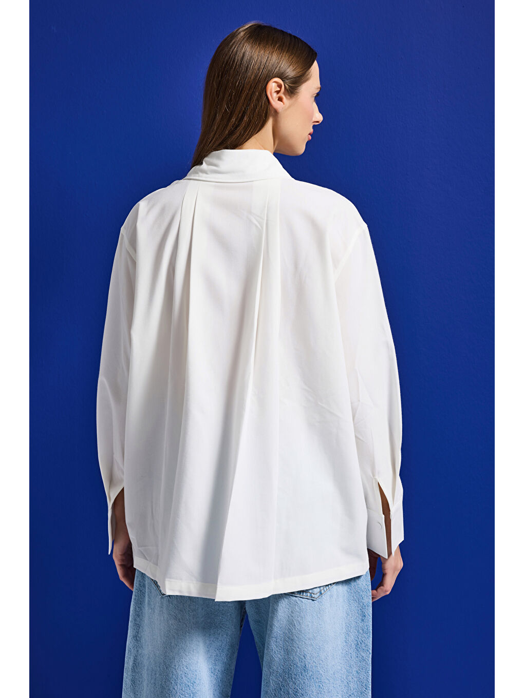 Kadın Beyaz w5 Oversize Özel Pamuk Kumaş Tasarım Gömlek-2