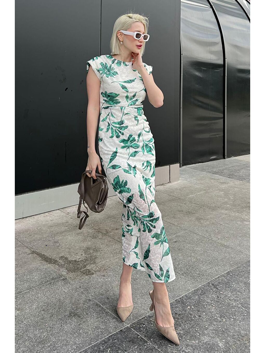 Yeşil Bisiklet Yaka Desenli Elbise Mg2054-2