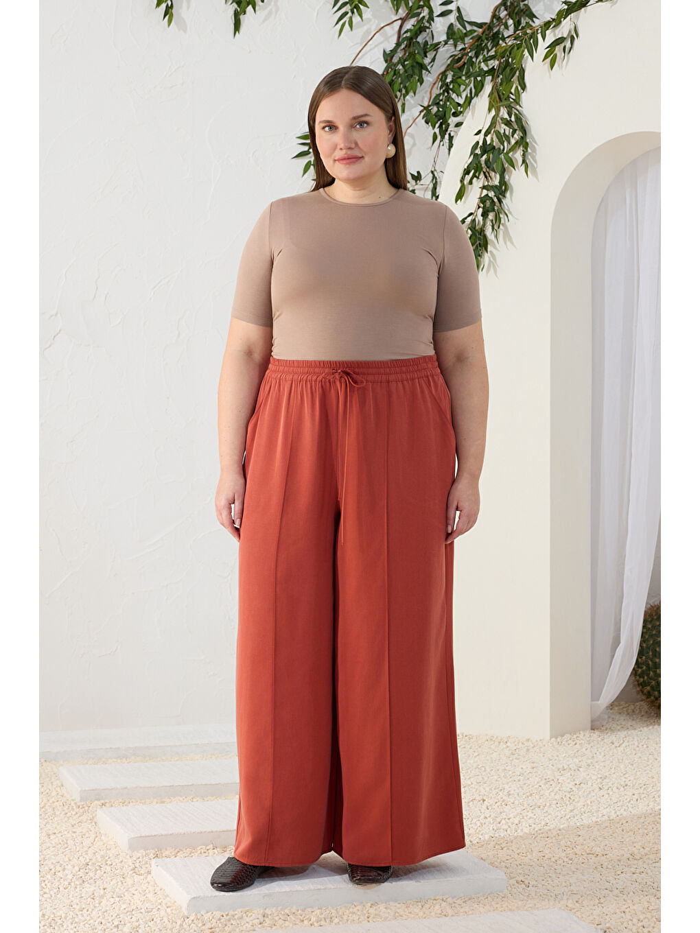 Kahverengi Tarçın Lyocell Pantolon Etek-2