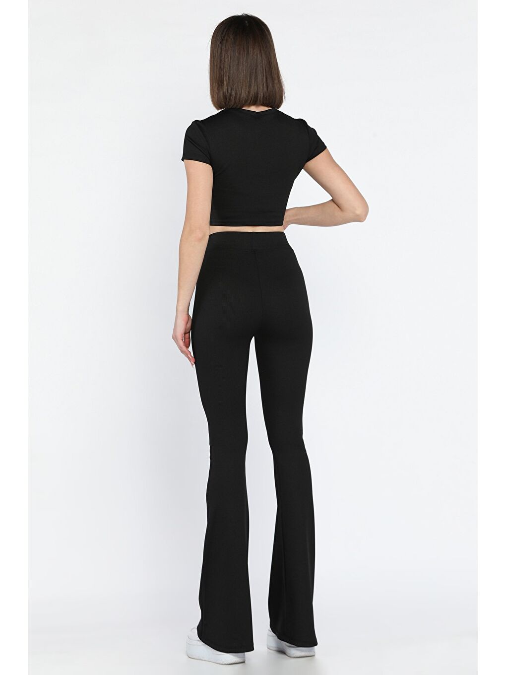 Siyah Kadın İspayol Paça Tayt Crop Fitilli İkili Takım-2