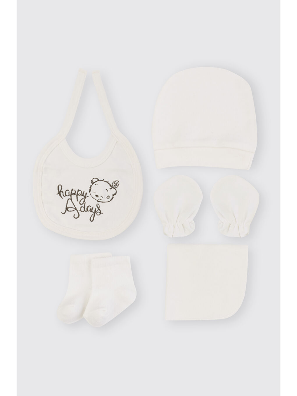 Yenidoğan Ayıcık Detaylı Ekru 10'lu Hastane Çıkış Seti-3