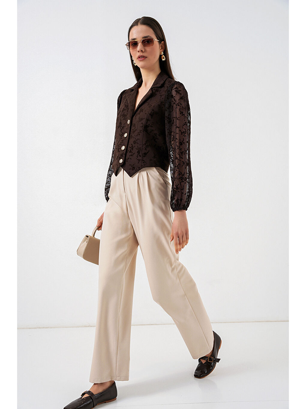 Kadın Desenli Kısa Ceket 0751 - Kahverengi-1