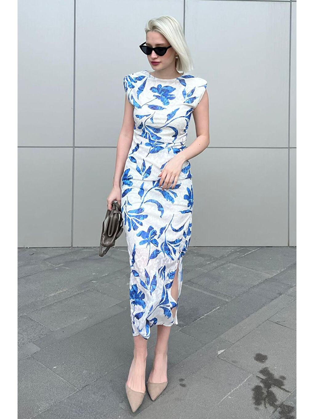 Mavi Bisiklet Yaka Desenli Elbise Mg2054-2