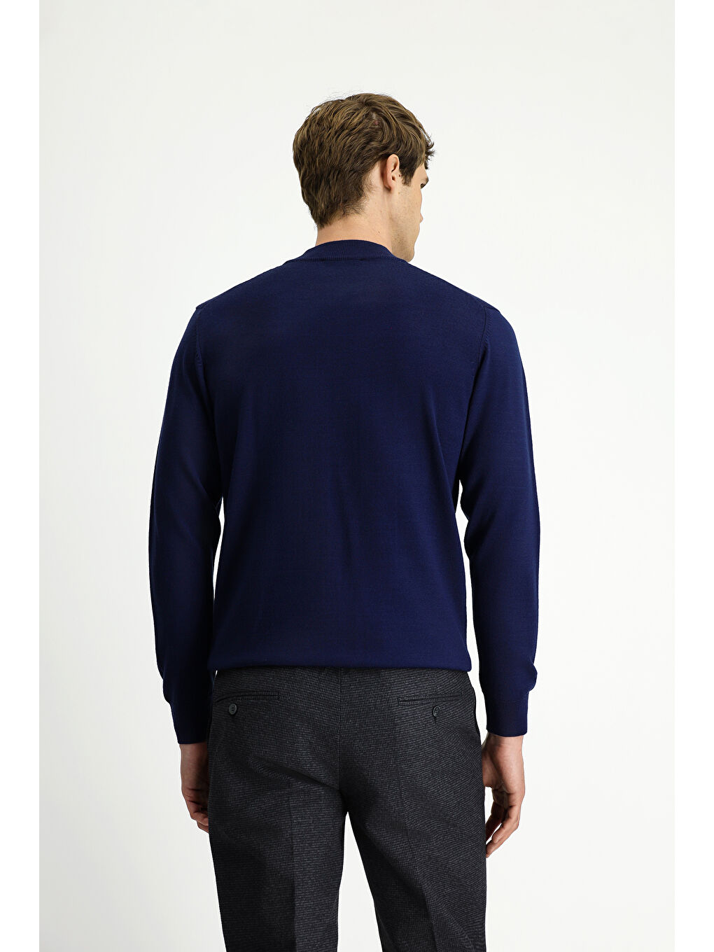 Lacivert Yarım Balıkçı Yaka Regular Fit Yünlü Basic Örme Triko Kazak-4