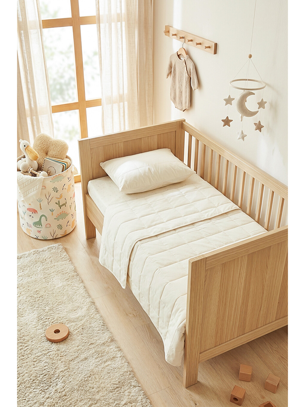 %100 Pamuk Kumaş Kapitoneli Ekru Çok Amaçlı Bebek Yatak Örtüsü Seti 1 Adet 100 X 150 / 1 Adet 37 X 4-4