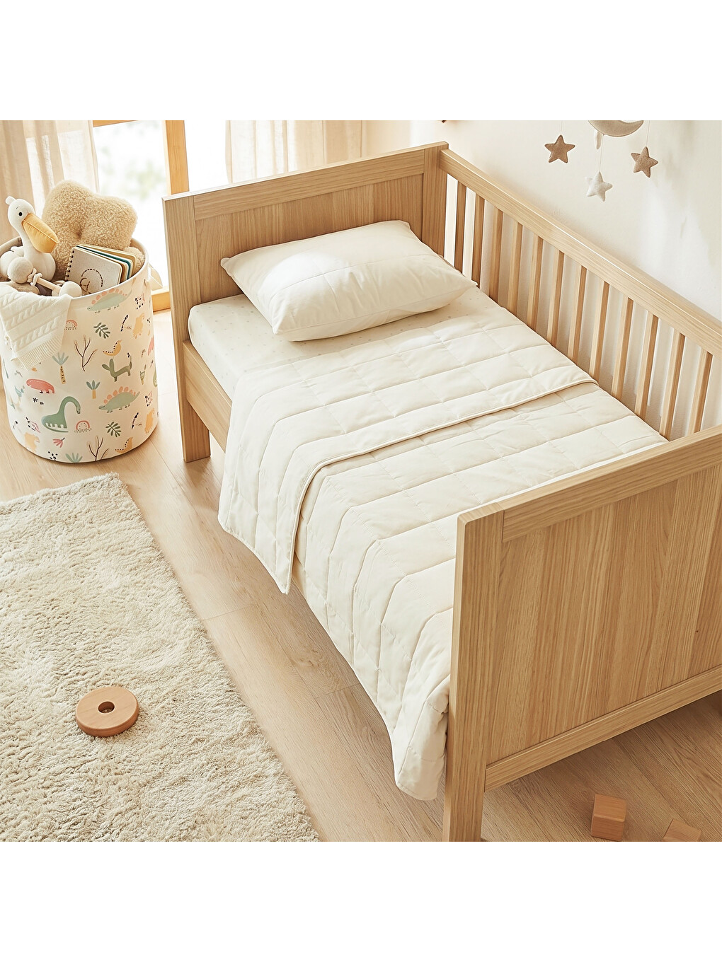 %100 Pamuk Kumaş Kapitoneli Ekru Çok Amaçlı Bebek Yatak Örtüsü Seti 1 Adet 100 X 150 / 1 Adet 37 X 4-5