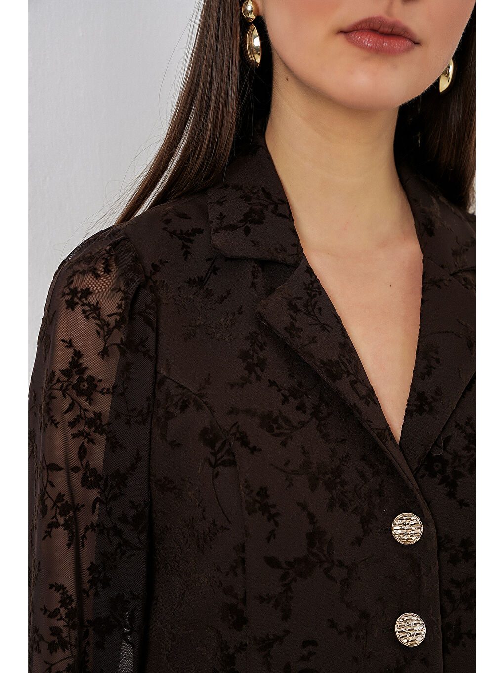 Kadın Desenli Kısa Ceket 0751 - Kahverengi-3