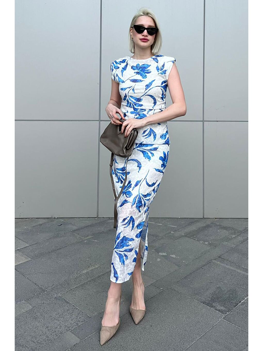 Mavi Bisiklet Yaka Desenli Elbise Mg2054-3