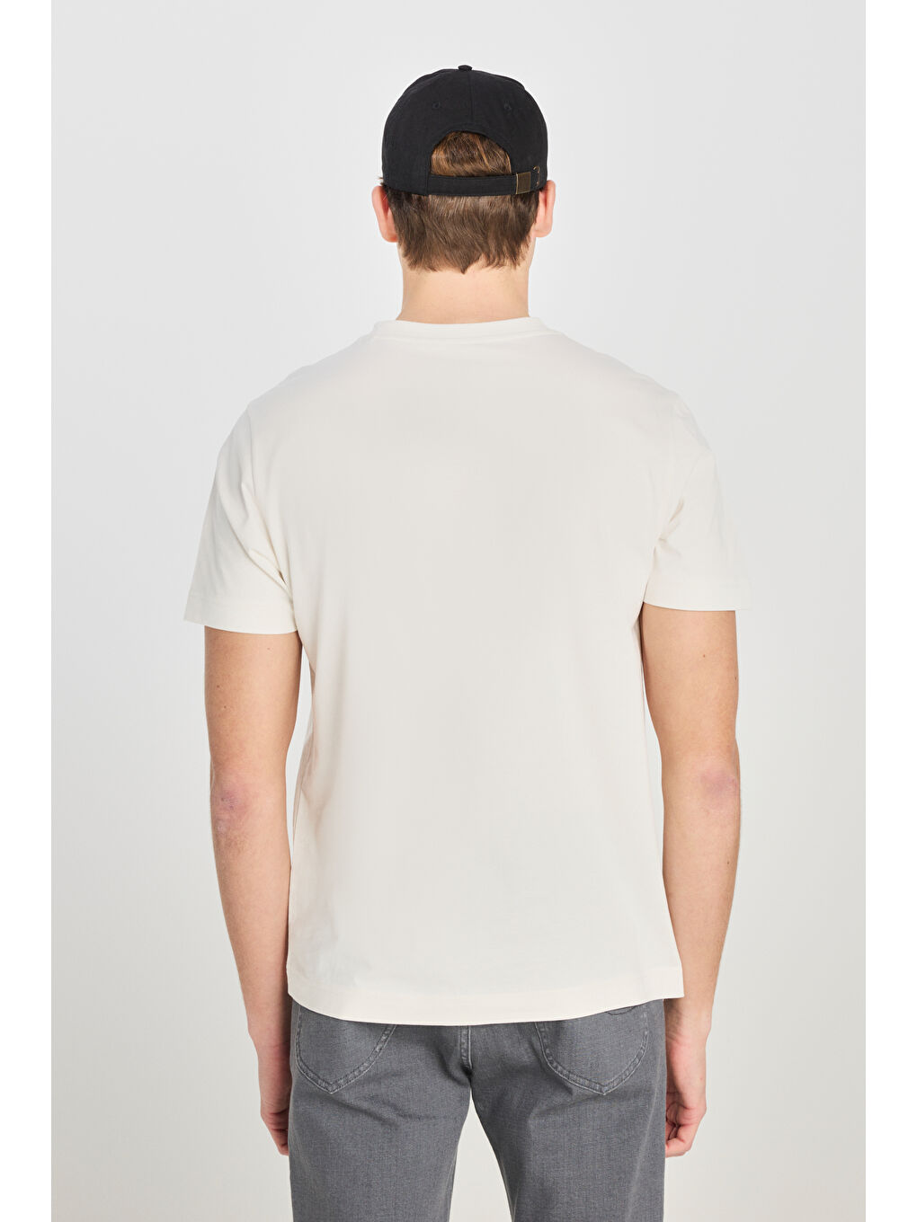 %100 Pamuk Regular Fit Normal Kesim Bisiklet Yaka Baskılı Ekru Tişört-4