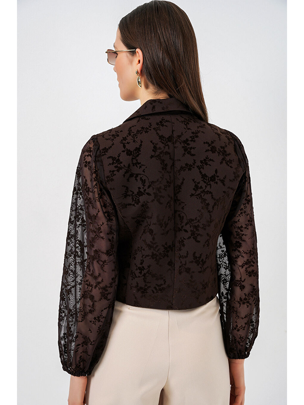 Kadın Desenli Kısa Ceket 0751 - Kahverengi-4