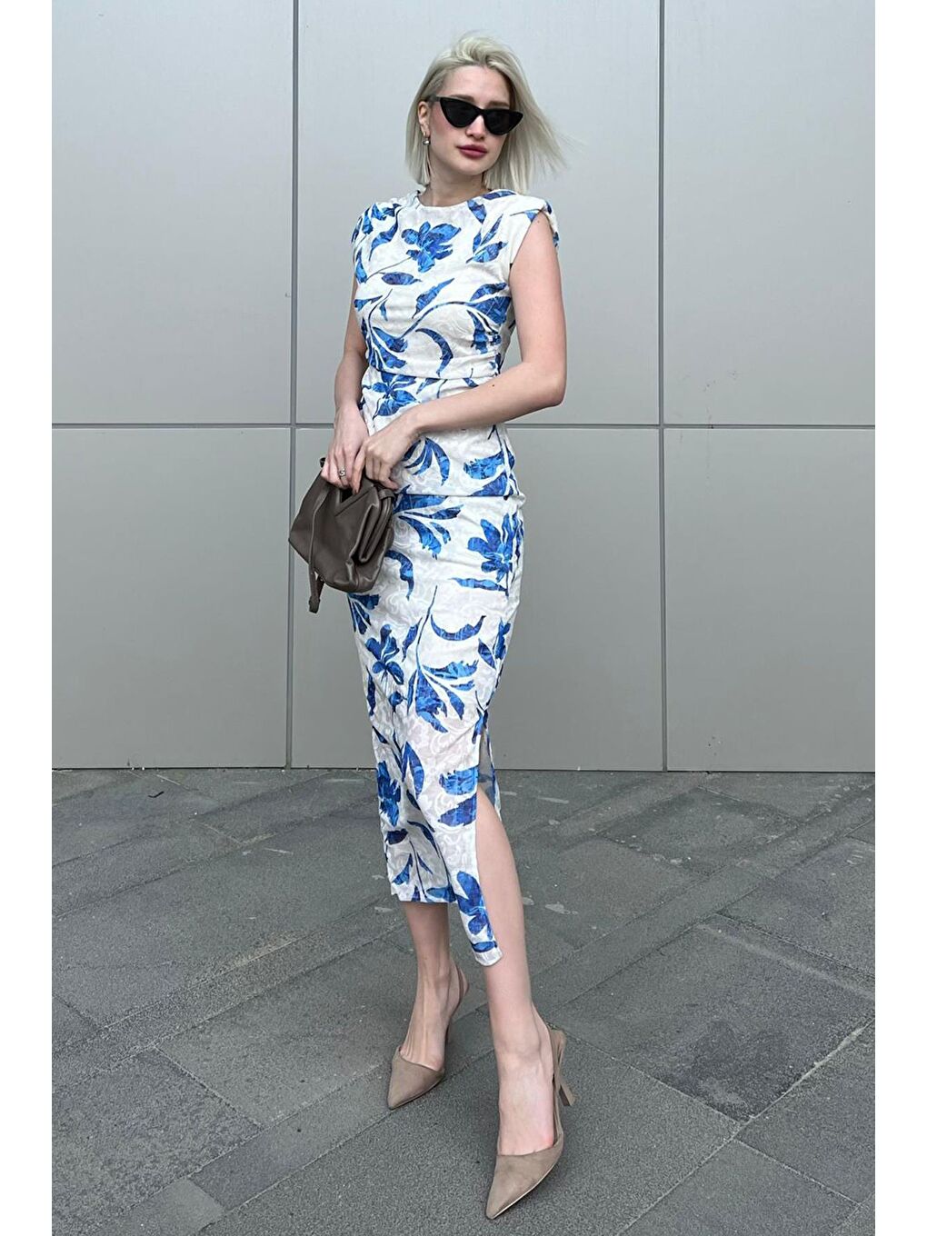 Mavi Bisiklet Yaka Desenli Elbise Mg2054-4