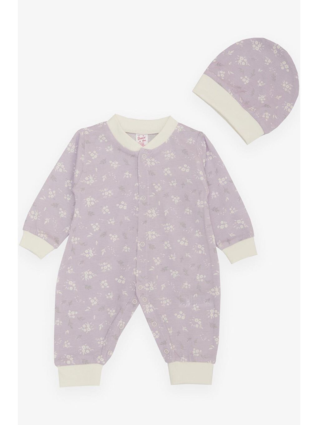 Kız Bebek Tulum Bahar Temalı Çiçek Desenli Açık Lila (0-6 Ay)