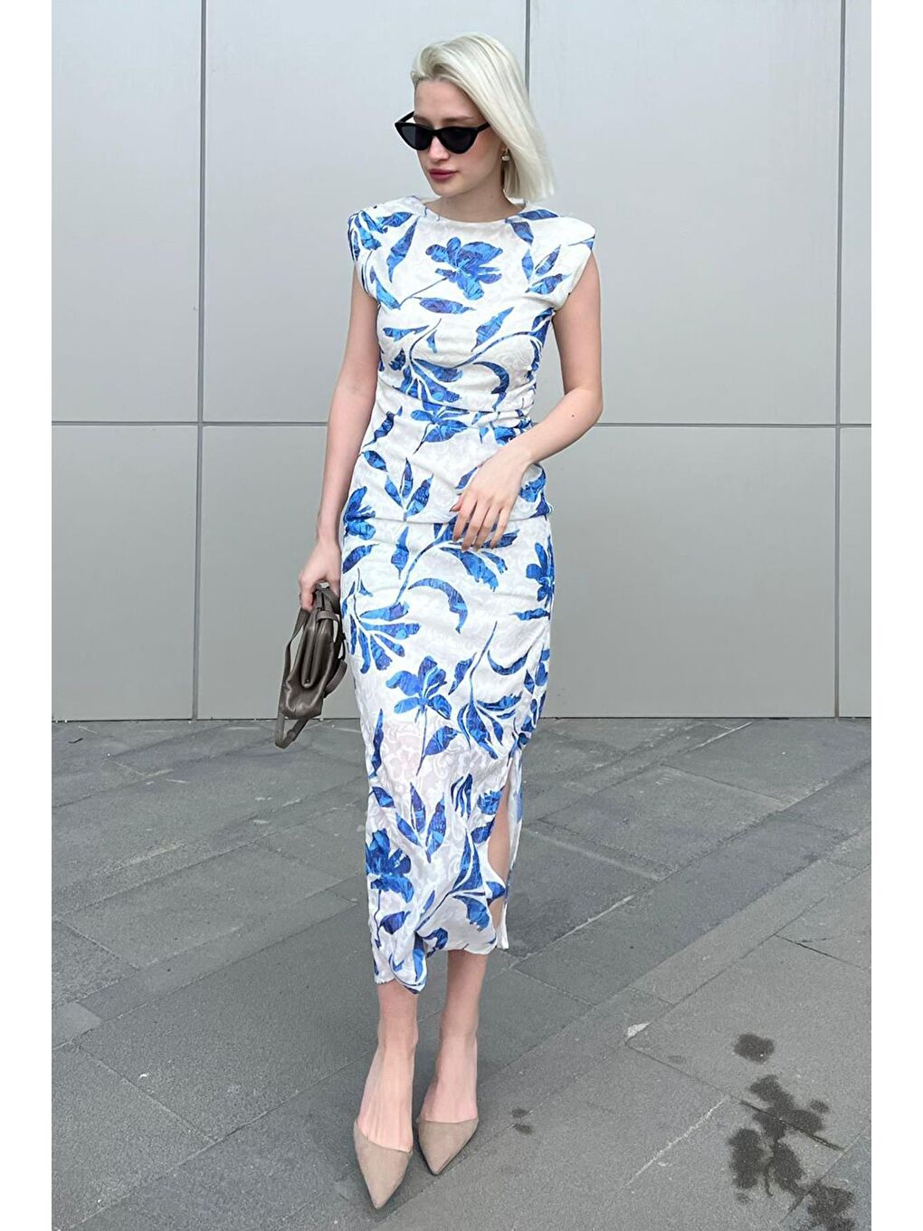 Mavi Bisiklet Yaka Desenli Elbise Mg2054-5