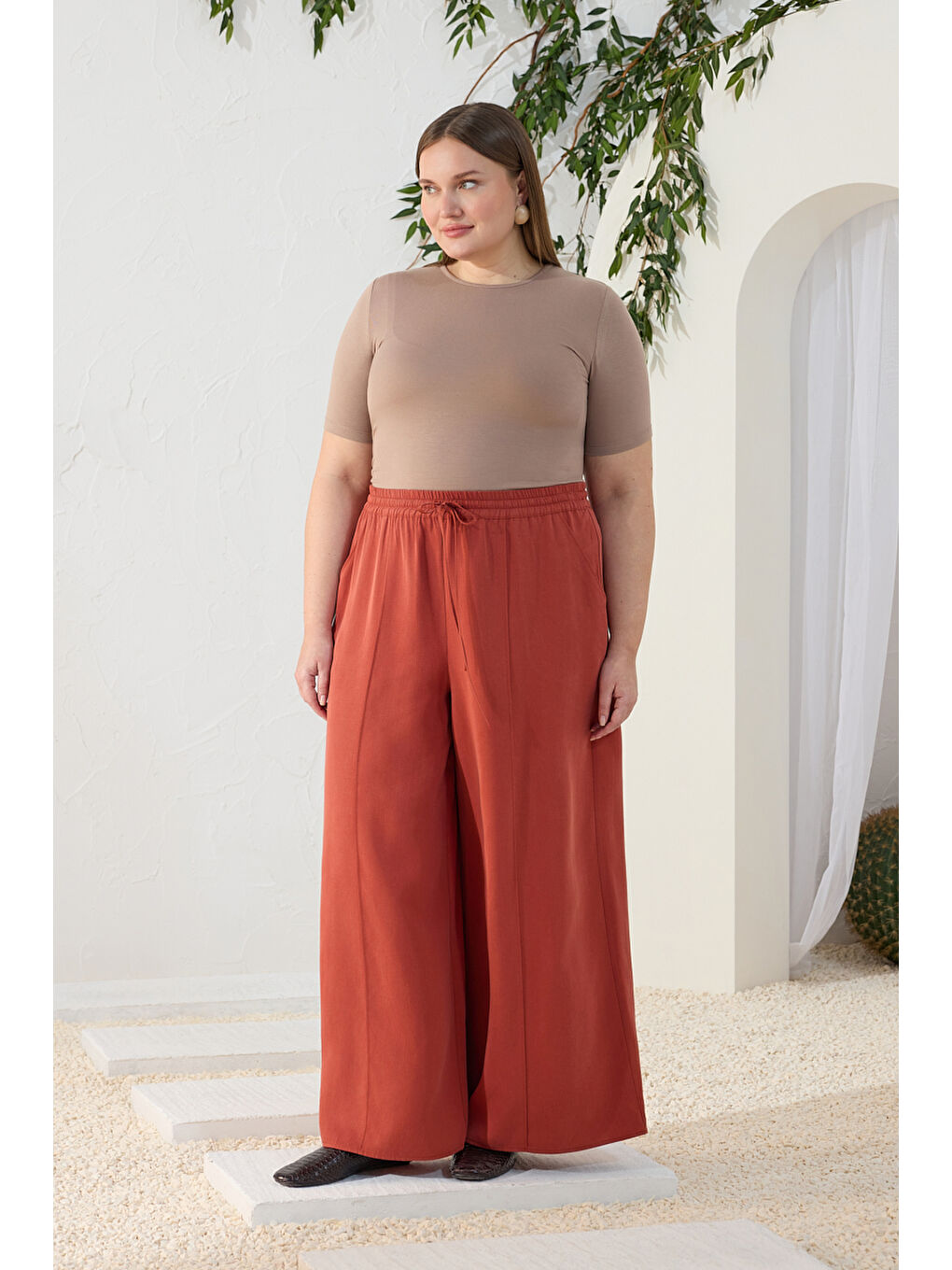 Kahverengi Tarçın Lyocell Pantolon Etek-3