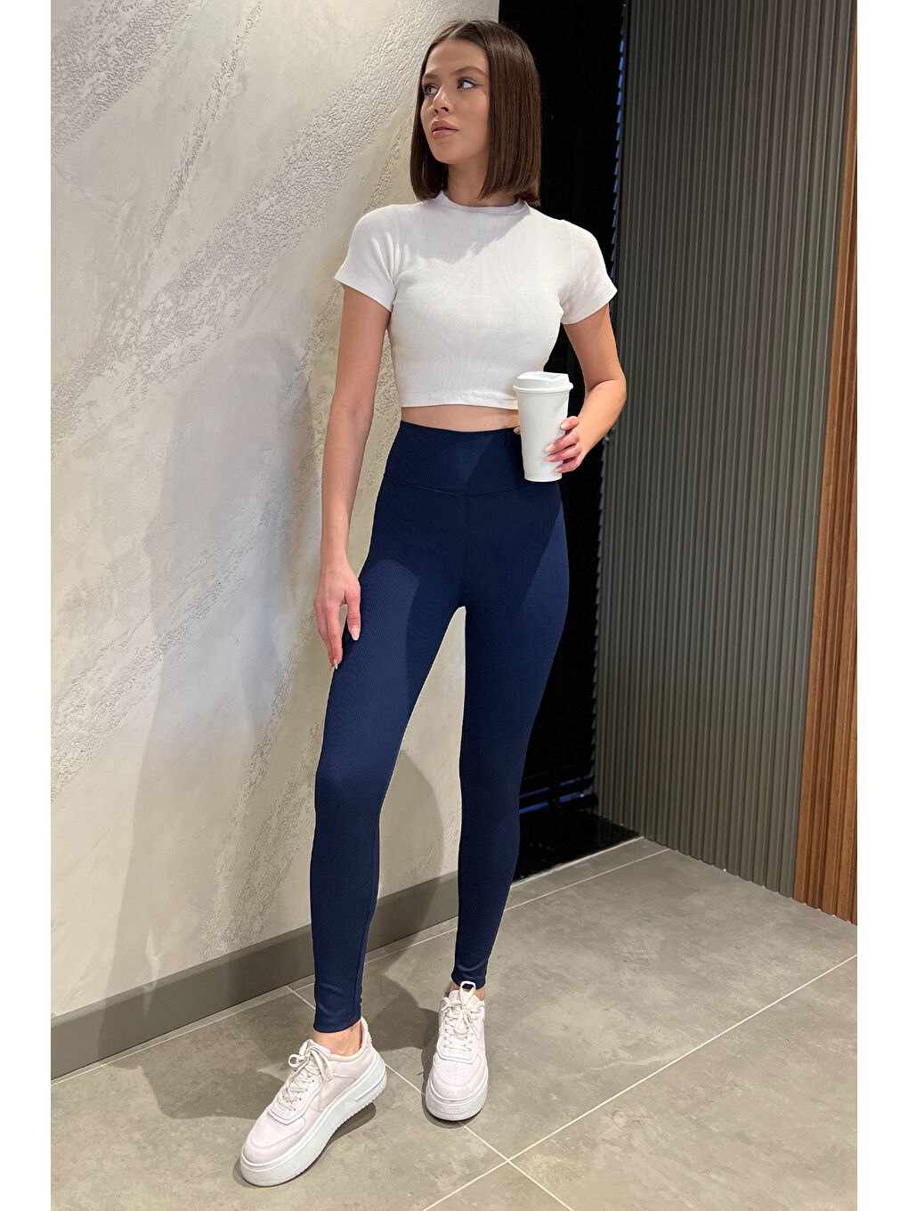 Lacivert Kadın Yüksek Bel Elastanlı Tayt