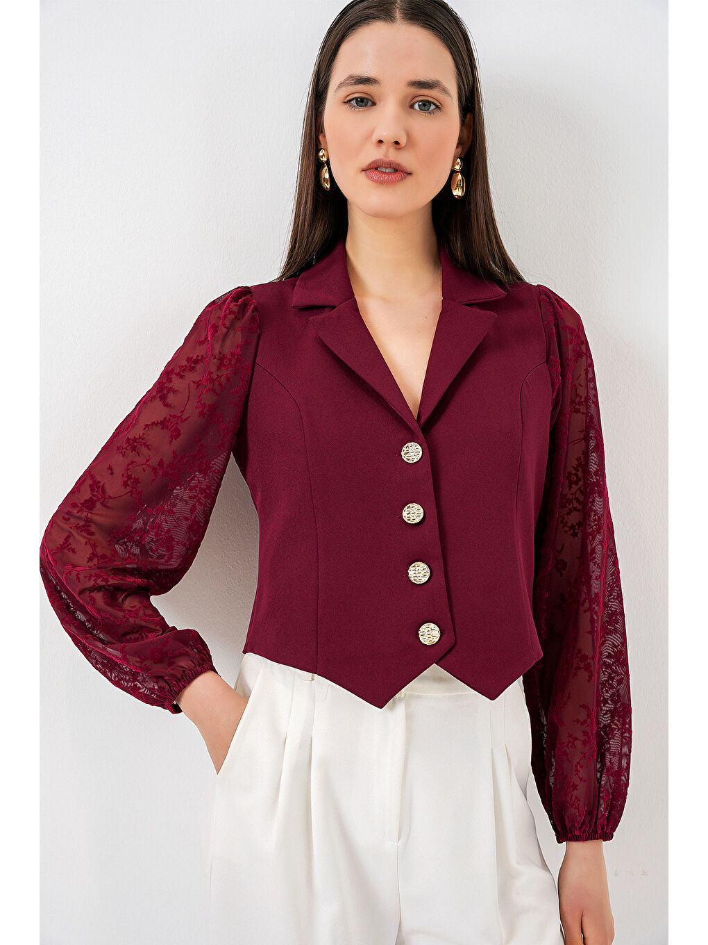 Kadın Desenli Kısa Ceket 0751 - Bordo-2