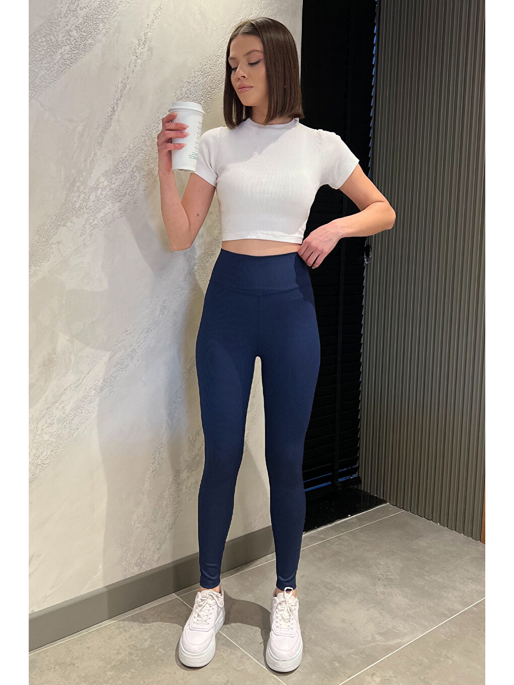 Lacivert Kadın Yüksek Bel Elastanlı Tayt-1