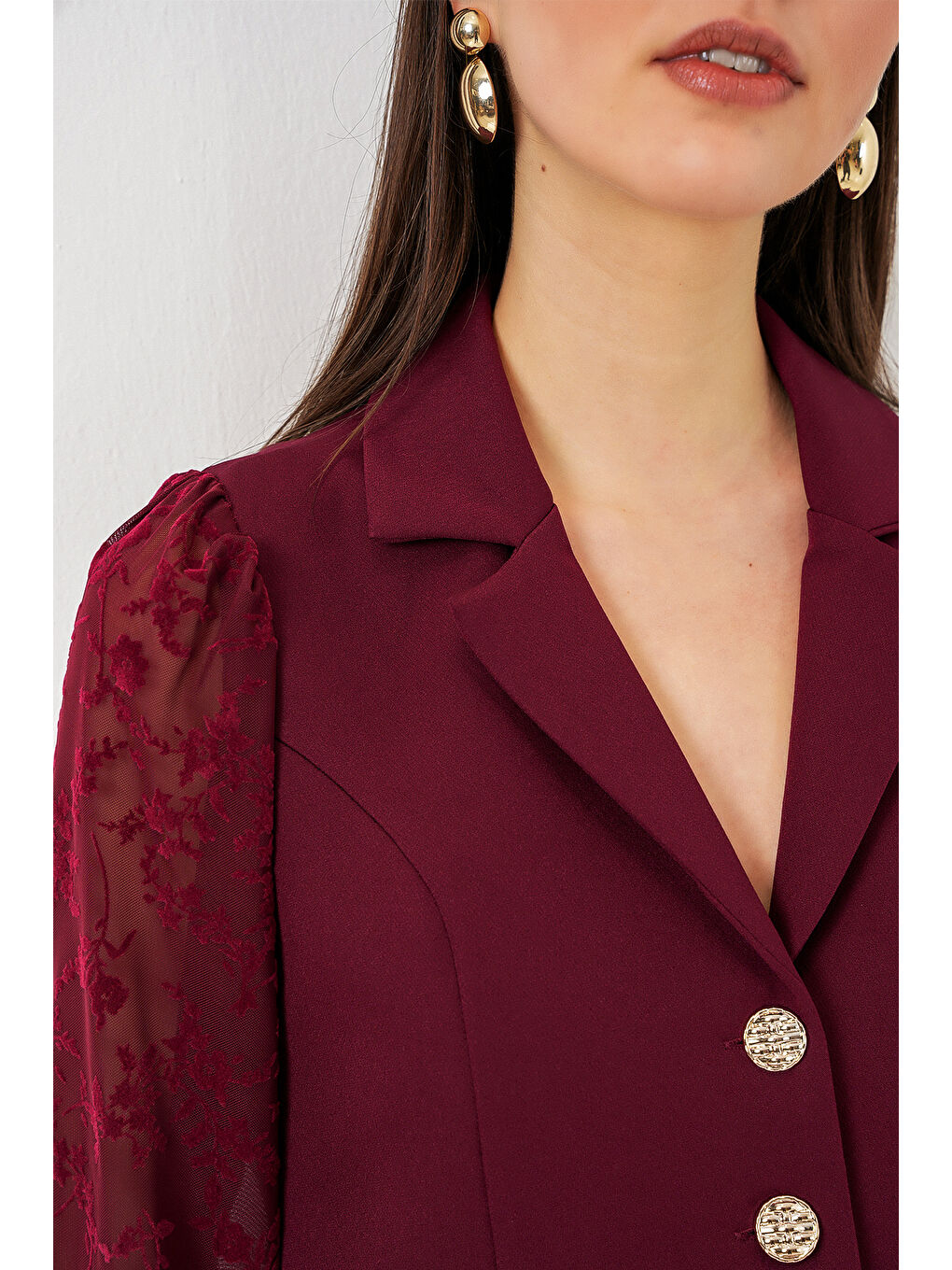 Kadın Desenli Kısa Ceket 0751 - Bordo-3